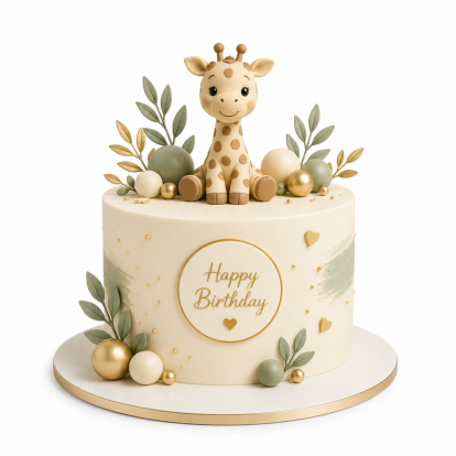 Elegant Giraffe Theme Celebration Birthday Cake