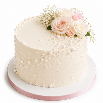 Elegant Pearl Blossom Wedding Cake