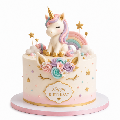 Pastel Rainbow Unicorn Birthday Cake