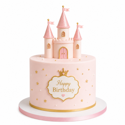 Pink Princess Castle Birthday Cake