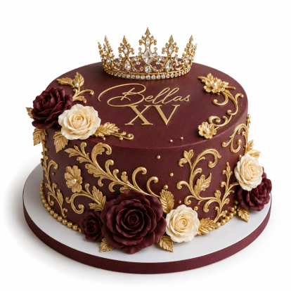 Royal Burgundy Quinceañera Crown Cake