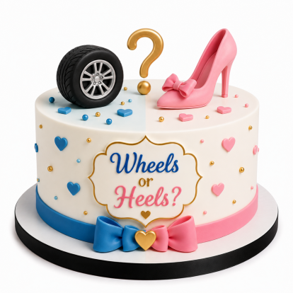 Wheels or Heels Gender Reveal Cake
